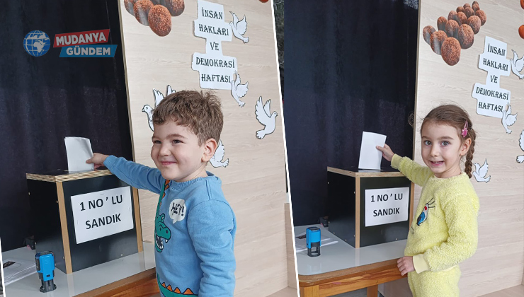 Mudanya’da kreş minikleri sandık başına geçti