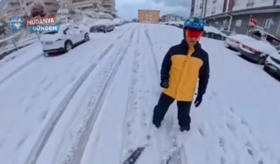 Mudanya’da Uludağ havası… Mahalle yokuşu kayak pistine döndü