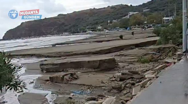 Mudanya Eşkel sahilinde sağanak sonrası su baskını